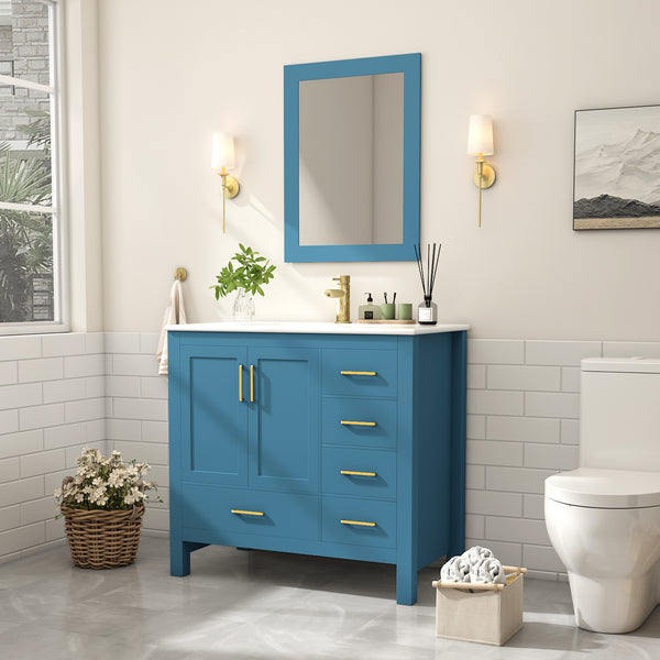 Complete 36" Bathroom Vanity Set with Sink, Faucet, and Storage - Ceramic Countertop, Soft-Close Doors, and Mirror Included, 36 "x18.3 x33