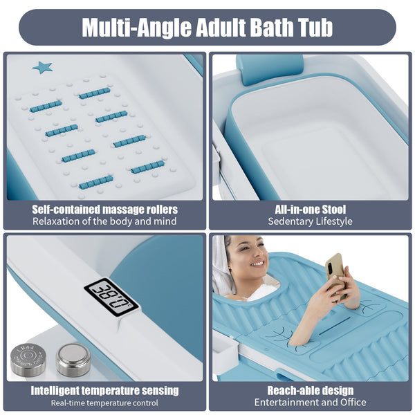 Large 58" Foldable Tub with LED Temperature Display, Storage Basket, and Lid - Luxuriate in Comfort
