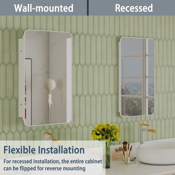 Medicine Cabinet with Mirror 16'' x 24'' Aluminum Recessed Medicine Cabinet with Mirror, Adjustable Glass Shelf, Corrosion Resistant Bathroom Mirror with Storage Wall Mounted (16'' x 24'' Single Door)