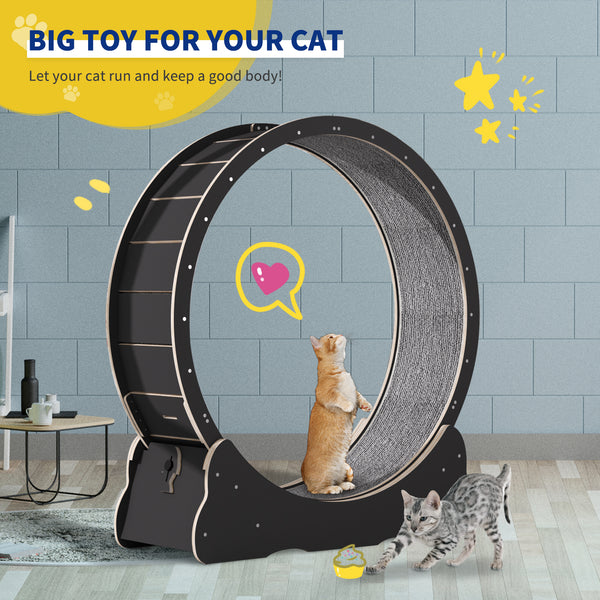 35.4'' Cat Exercise Wheel , with 2 Anti-Scratch Pads, Solid Wood Cat Wheel Exerciser for Indoor Cats for Walking, Running, Training