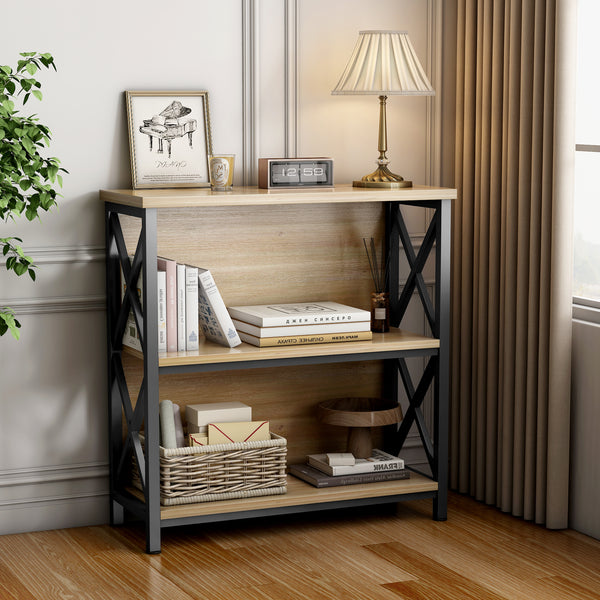 3-Tier Bookshelf, Farmhouse Small Bookshelf with X-Style Frame,FreeStanding Storage Bookcase for Entryway Living Room Home Office