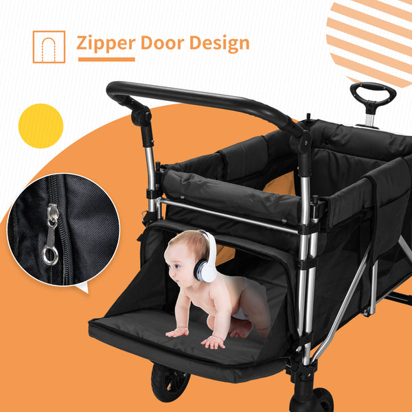 Stroller Wagon for 2 Kids, 2 seater wagon stroller, stroller wagon with canopy(Black)