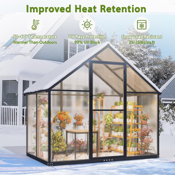 6x4 FT Greenhouse for Outdoors, NEORIVER Quick Assembly Polycarbonate Green House with UV Protection, Heavy-Duty Windproof Aluminum Frame, Adjustable Roof Vent – for Backyard, Garden or Patio