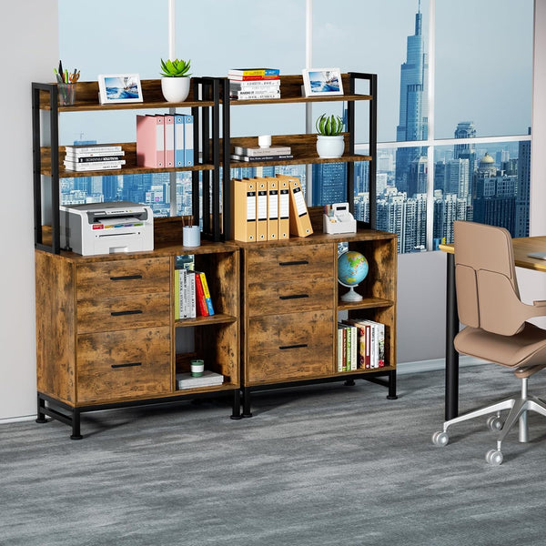 3 Drawer File Cabinet, Vertical Filing Cabinets for Home Office Organization, Stylish Office Shelves and Bookshelf with Drawers - A4 and Letter Size Compatible