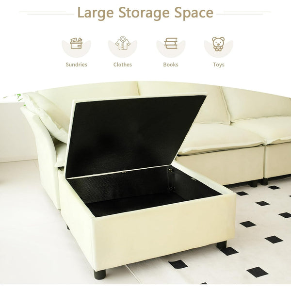 Akaber 130" U-Shaped Cloud Sectional Sofa, Modular Velvet Convertible Sofa Bed with Storage, Plush Living Room Couch(Beige)