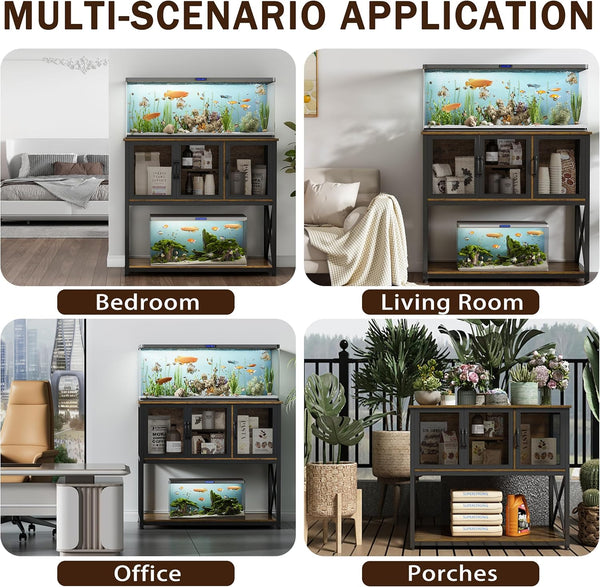 40 Gallon Fish Tank Stand with Power Outlets, Metal Aquarium Stand with 4 in 1 Storage Shelves for Accessories Storage, Reptile Tank Turtle Terrariums Table, 1060 LBS Capacity