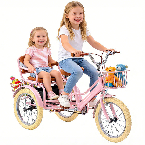 DEYGIA Kids Bike, 16 Inch Kids Tricycle Girls Bike 4-9 Years Old, Dual Handbrake Boys Bike with 2 Seats, 3 Storage Baskets