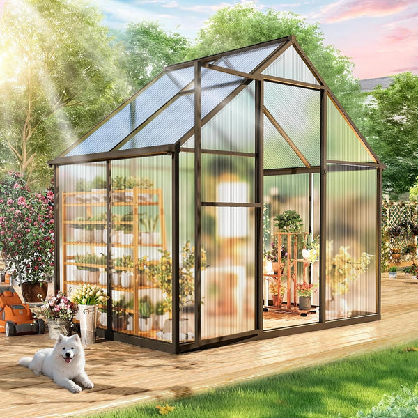 6x4 FT Greenhouse for Outdoors, NEORIVER Quick Assembly Polycarbonate Green House with UV Protection, Heavy-Duty Windproof Aluminum Frame, Adjustable Roof Vent – for Backyard, Garden or Patio