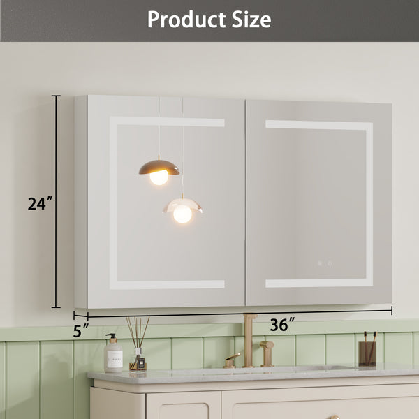 Medicine Cabinet with LED Mirror for Bathroom, Aluminum, Wall Mounted Led Medicine Cabinet, Defog, Stepless Dimming, 3 Colors, 2 Outlets, 2USB