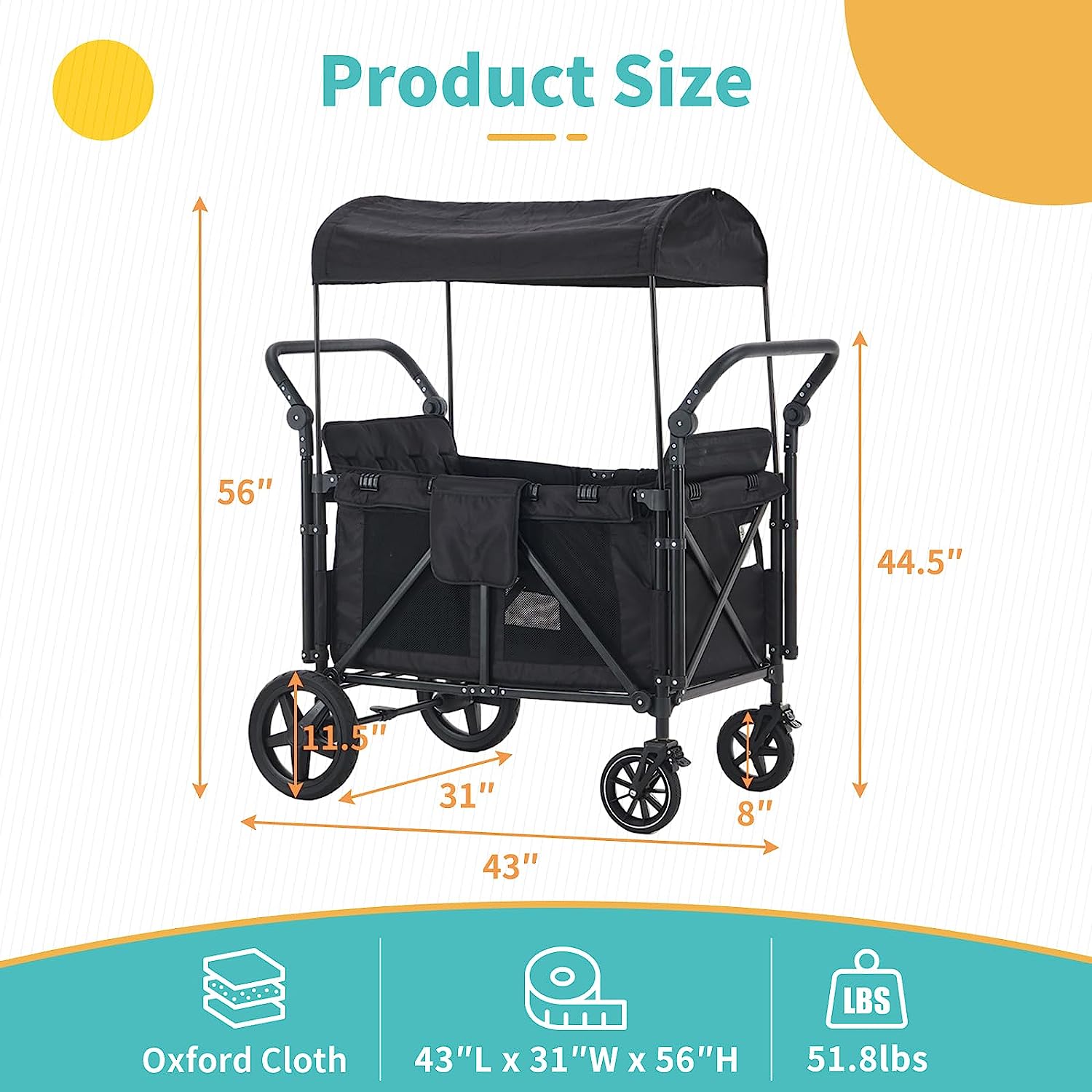 linor stroller wagon Stroller Wagon For 4 Kids, Wagon Stroller 4 Seater Featuring Dual Push Handles, Adjustable Canopy, 5-point Harnesses And High Seat, All Terrain