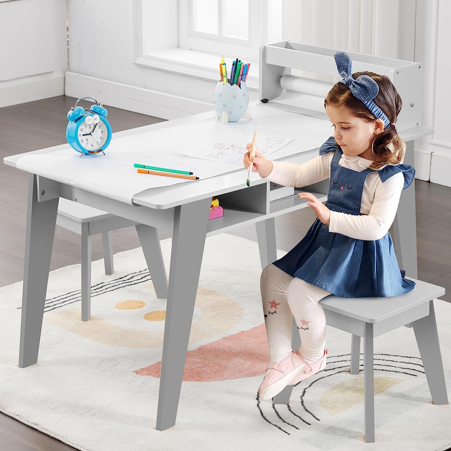 Kids Art Table, 2-In-1 Kids Craft Table and Chair Set , Wooden Paintin –