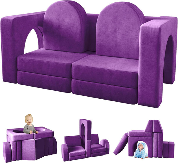 10PCS Kids Couch, Modular Kids Play Couch for Playroom Bedroom, 10 in 1 Multifunctional Kids Sofa for Playing, Creativing, Sleeping, Indoor Toddler Couch for Boys and Girls