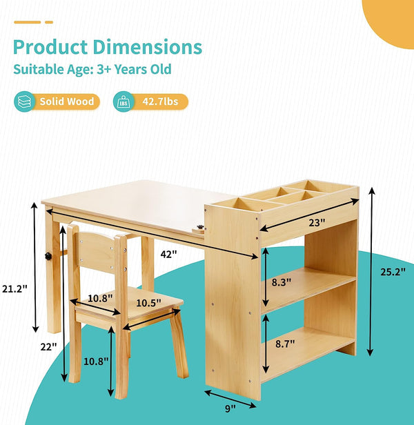 Kids Art Table, Wooden Kids Craft Table for Playroom, Kids Activity Table (Wood)