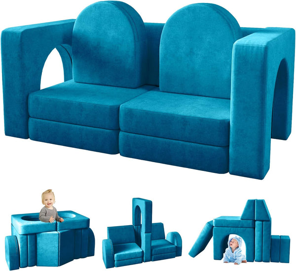10PCS Kids Couch, Modular Kids Play Couch for Playroom Bedroom, 10 in 1 Multifunctional Kids Sofa for Playing, Creativing, Sleeping, Indoor Toddler Couch for Boys and Girls