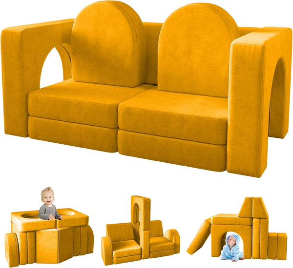 10PCS Kids Couch, Modular Kids Play Couch for Playroom Bedroom, 10 in 1 Multifunctional Kids Sofa for Playing, Creativing, Sleeping, Indoor Toddler Couch for Boys and Girls
