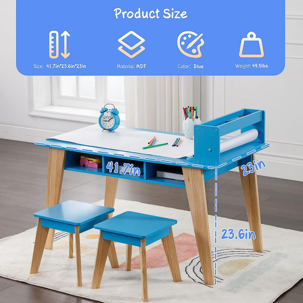 Kids Art Table, 2-In-1 Kids Craft Table and Chair Set , Wooden  Painting Art Easel Set, Toddler Activity Table, Kids Arts and Crafts Ages 3-12