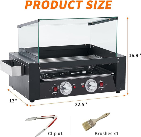 1400W Hot Dog Roller, 7 Rollers Large Capacity Hot Dog Machine