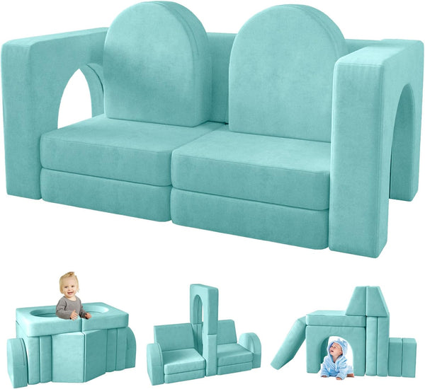 10PCS Kids Couch, Modular Kids Play Couch for Playroom Bedroom, 10 in 1 Multifunctional Kids Sofa for Playing, Creativing, Sleeping, Indoor Toddler Couch for Boys and Girls