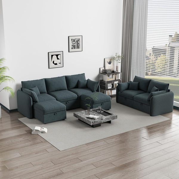 Akaber Modular Sectional Sofa, 107 Inch U Shaped Couch with Movable Storage Ottoman, 25 Inch Deep Seat, Cloud Couches for Living Room, Grayish Green