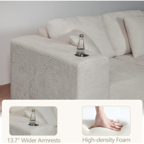 Akaber 101" Modular Sectional Sofa with U-Shape Chaise, 3-Seater Comfy Cloud Couch with Movable Ottoman, Deep Seat Couches for Living Room with Throw Pillows, Beige Grey