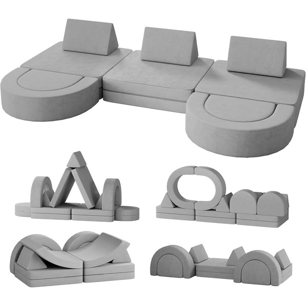 13 PCS Large Kids Sofa with 2 Tunnels, DEYGIA Toddler Couch, Convertible Kids Sofa Couch, Modular Kids Play Couch for Playroom, Over 30 Creative Gameplay Kids Couch