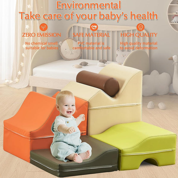 5Pcs Foam Climbing Blocks for Toddlers, Wanan Indoor Toddler Climbing Toys for Toddlers, Indoor Playground for Toddlers 1 to 3, Baby Foam Blocks Climber for Climb & Crawl, Kids Jungle Gym Playset