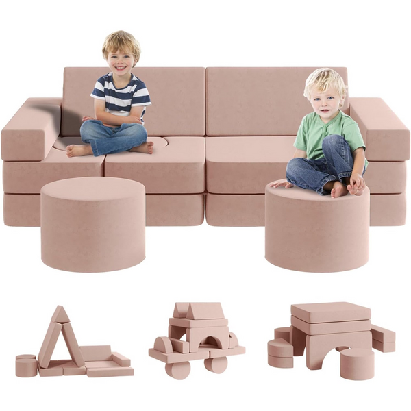 Modular Kids Play Chouch, 13pcs Modular Toddler Couch with 2 Ottomans, Fold Out kids Sofa Fort Play for Bedroom and Playroom, Foam Couch for Kids, Modular Kids Couch for Boys and Girls