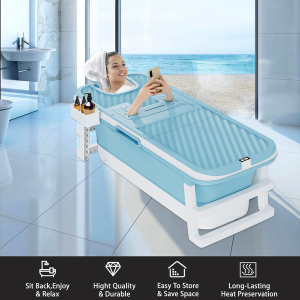 54" Large Foldable Tub with LED Temperature Display, Storage Basket, and Lid - Experience Luxury Bathing