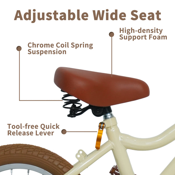 Kids Bike, 14 16 20 inch Girls Bike for 5-14 Girls with Training Wheels, Kickstand, Retro Design Kids' Bicycles with Basket, Girls Bicycle