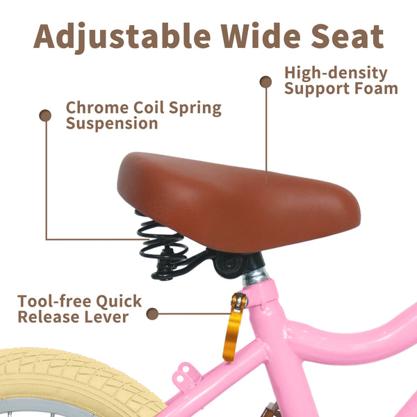 Kids Bike, 14 16 20 inch Girls Bike for 5-14 Girls with Training Wheels, Kickstand, Retro Design Kids' Bicycles with Basket, Girls Bicycle