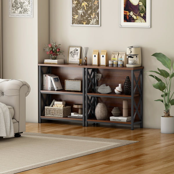 3-Tier Bookshelf, Farmhouse Small Bookshelf with X-Style Frame,FreeStanding Storage Bookcase for Entryway Living Room Home Office