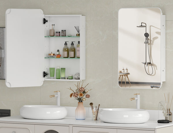 Medicine Cabinet with Mirror 16'' x 24'' Aluminum Recessed Medicine Cabinet with Mirror, Adjustable Glass Shelf, Corrosion Resistant Bathroom Mirror with Storage Wall Mounted (16'' x 24'' Single Door)