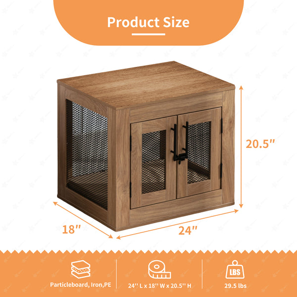 Wooden Dog Crate Furniture with Cushioned Tray and Double Doors - Stylish End Table for Small Dogs and Cats