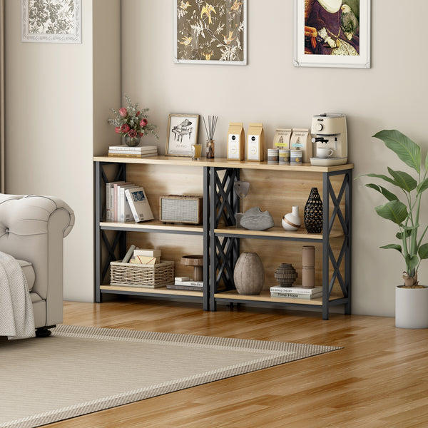 3-Tier Bookshelf, Farmhouse Small Bookshelf with X-Style Frame,FreeStanding Storage Bookcase for Entryway Living Room Home Office