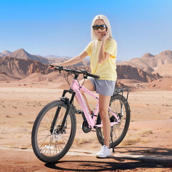 DEYGIA 24 inch Mountain Bike for Over 6 years with 21-Speed Drivetrain, Suspension Fork, Dual Disc Brakes, Rear Rack, Internal Cable