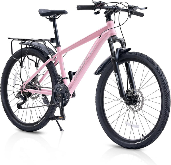 DEYGIA 24 inch Kids Bike, Kids Mountain Bike for Girls Over 6 years with 21-Speed Drivetrain, Suspension Fork, Dual Disc Brakes, Rear Rack, Internal Cable, Kids' Bicycles