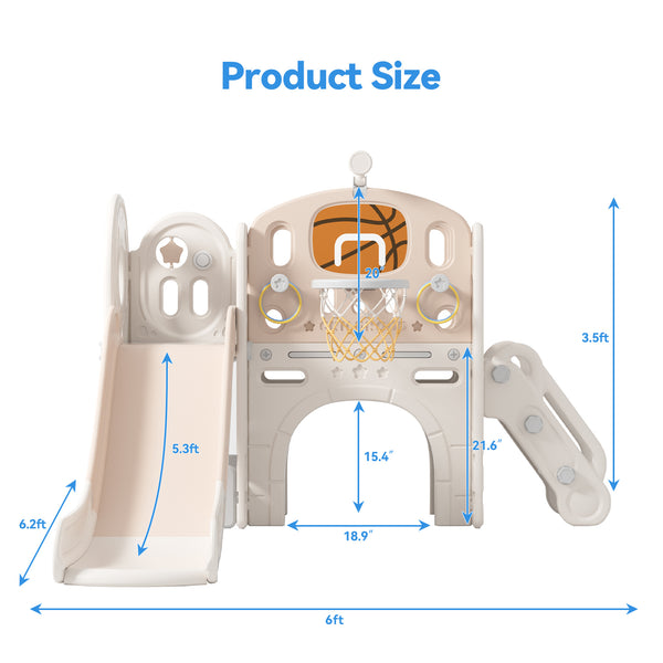 Toddler Slide, 8 in 1 Toddler Indoor Outdoor Playset with Slide, Climber, Basketball Hoop and Ball, Tunnel Crawl, Telescope and Storage Space, Kids Playground Sets for Backyards & Indoor