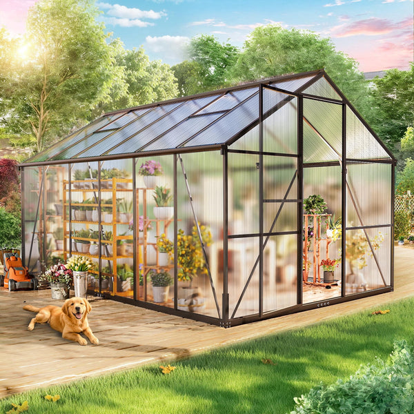 8 x 12Ft Large Outdoor Greenhouse with 2 Vent Window, Aluminum Frame, Sliding Door