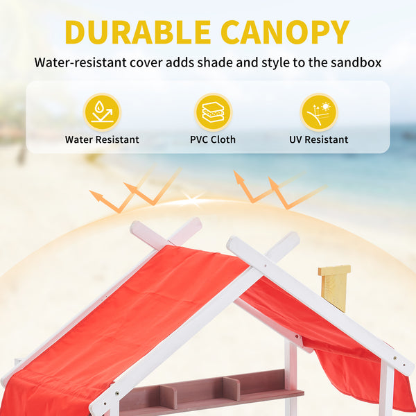 45'' Kids Large Wooden Sand Box with Lid, Drawing Board, Sink, Shelf, Toddler Sand Boxes for Backyard Garden Beach