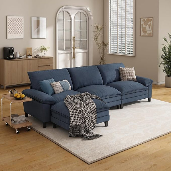L Shape Sofa Couchs with Ottoman, Cloud Couch 3 Seater Couch Sectionals for Living Room, Deep Seat Sofa Furniture Modular Sofa