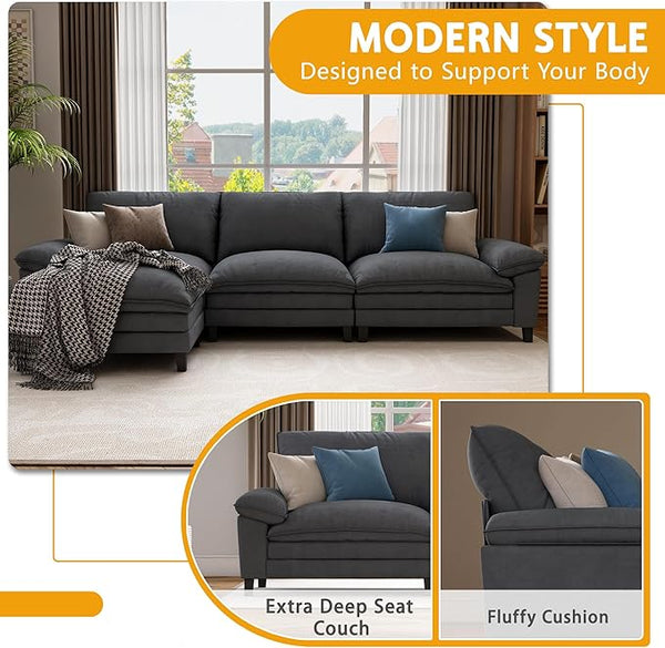 L Shape Sofa Couchs with Ottoman, Cloud Couch 3 Seater Couch Sectionals for Living Room, Deep Seat Sofa Furniture Modular Sofa