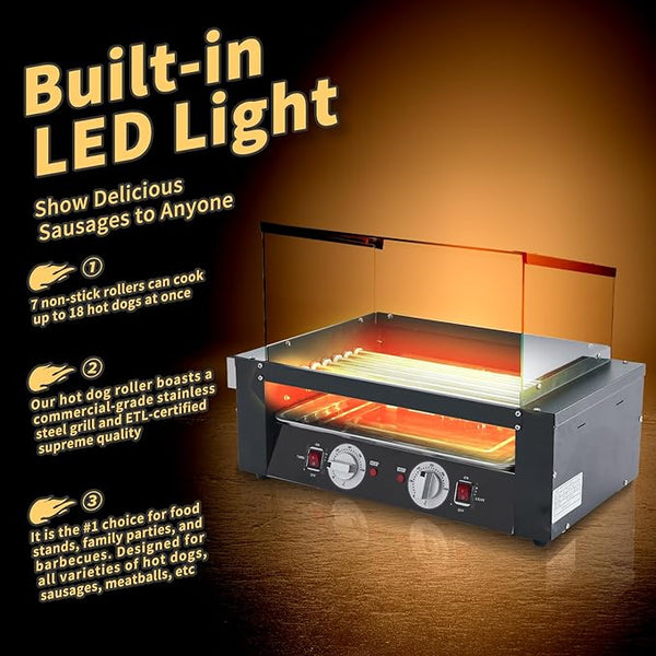 1400W Hot Dog Roller, 7 Rollers Large Capacity Hot Dog Machine