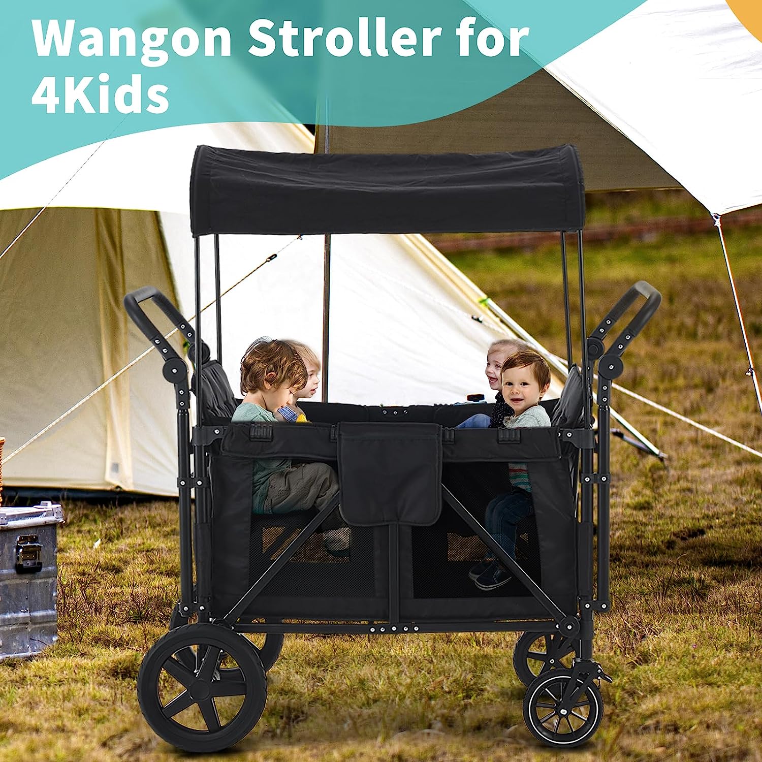 Wagon Stroller for 4 Kids, Wagon Cart with 4 High Seats and Removable –