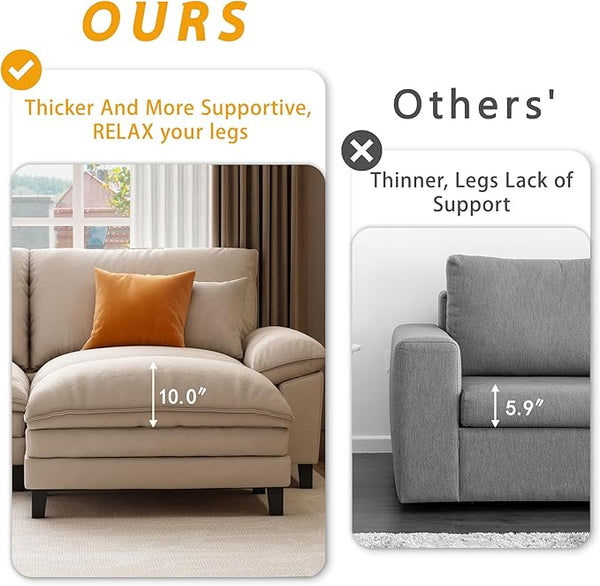 L Shape Sofa Couchs with Ottoman, Cloud Couch 3 Seater Couch Sectionals for Living Room, Deep Seat Sofa Furniture Modular Sofa