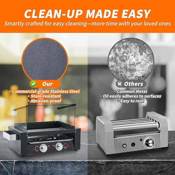 1400W Hot Dog Roller, 7 Rollers Large Capacity Hot Dog Machine