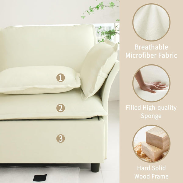 Akaber 100" U-Shaped Cloud Sectional Sofa, Modular Velvet Convertible Sofa Bed with Storage,Plush Living Room Couch (Beige)