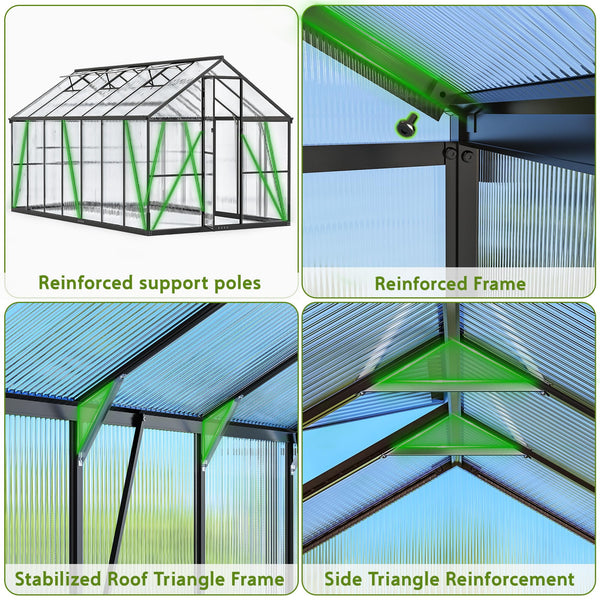 8 x 14Ft Large Outdoor Greenhouse with 2 Vent Window, Aluminum Frame, Sliding Door