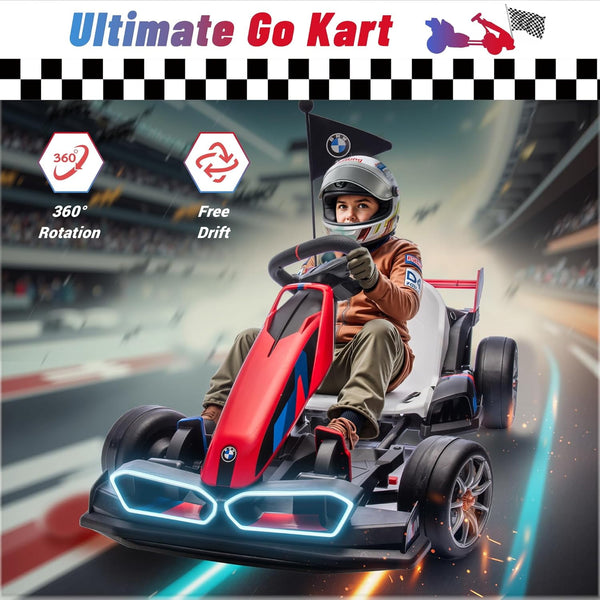 Licensed BMW Electric Go Kart for Kids 6-12, 24V 9AH Drift Kart Ride on Toys, Dual 200W Motors, Adjustable Seat, Drift Mode, 2 Speed, LED Lights