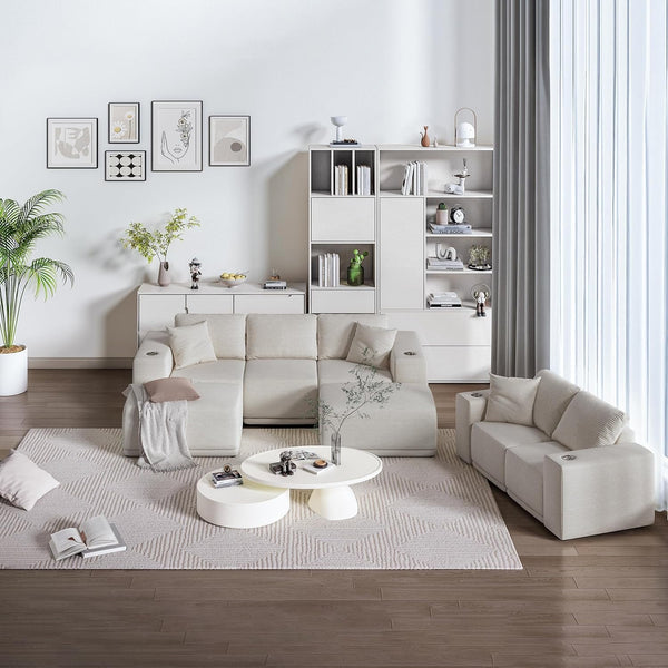 Akaber 101" Modular Sectional Sofa with U-Shape Chaise, 3-Seater Comfy Cloud Couch with Movable Ottoman, Deep Seat Couches for Living Room with Throw Pillows, Beige Grey