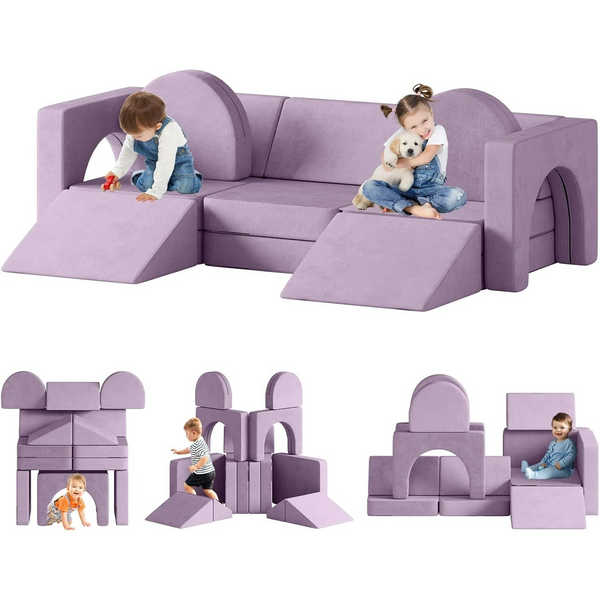 Modular Kids Play Couch 13pcs, Kids Sofa with Climbing Slope, Toddler Couch Kids Couch for Fortplay Bedroom and Playroom, Toddler Couches Fold Out for Boys and Girls, Convertible Foam Couch for Kids